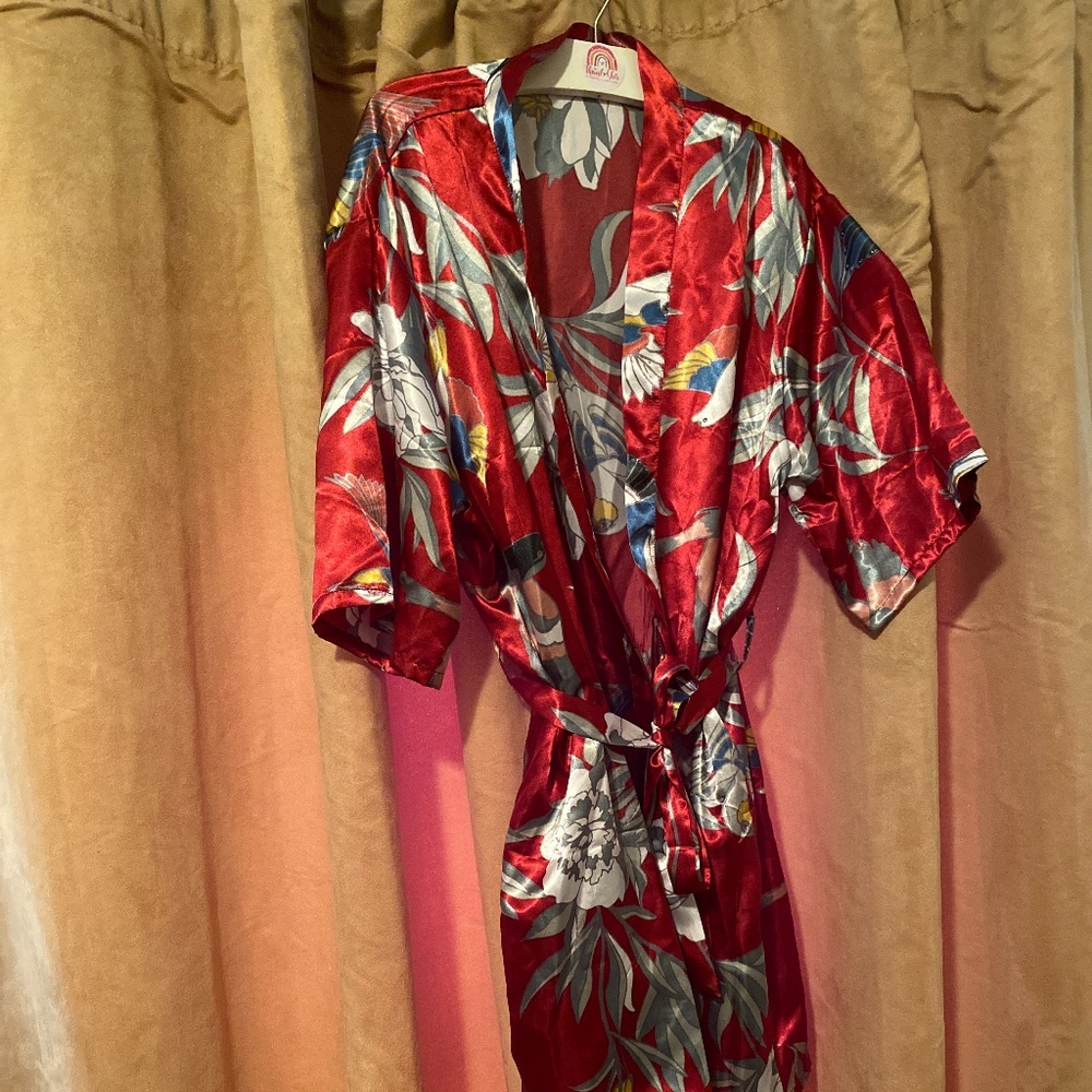 Red Silky robe with birds